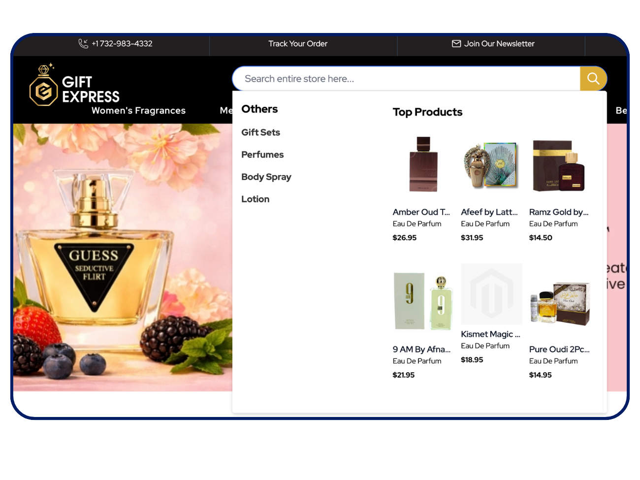 Gift Express store powered by Wizzy search